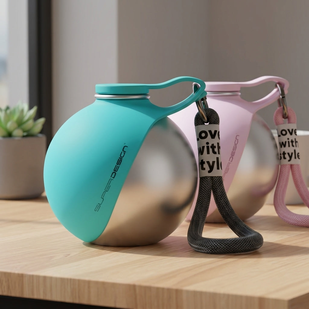 Gourde pour Chien 285 ml avec Bol Intégré – Inox et Anti-Fuite
