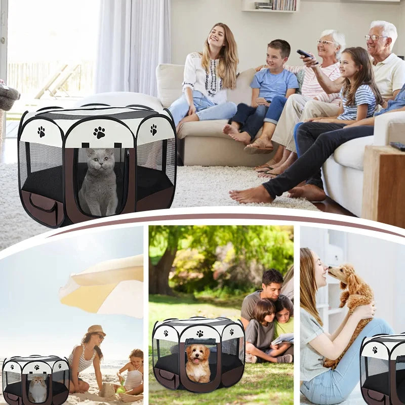 Tienda de campaña plegable para mascotas, asa duradera, casa para gatos, tela Oxford, valla octogonal para mascotas, portátil, exterior, pequeñas jaulas para perros, vallas para gatos para el invierno