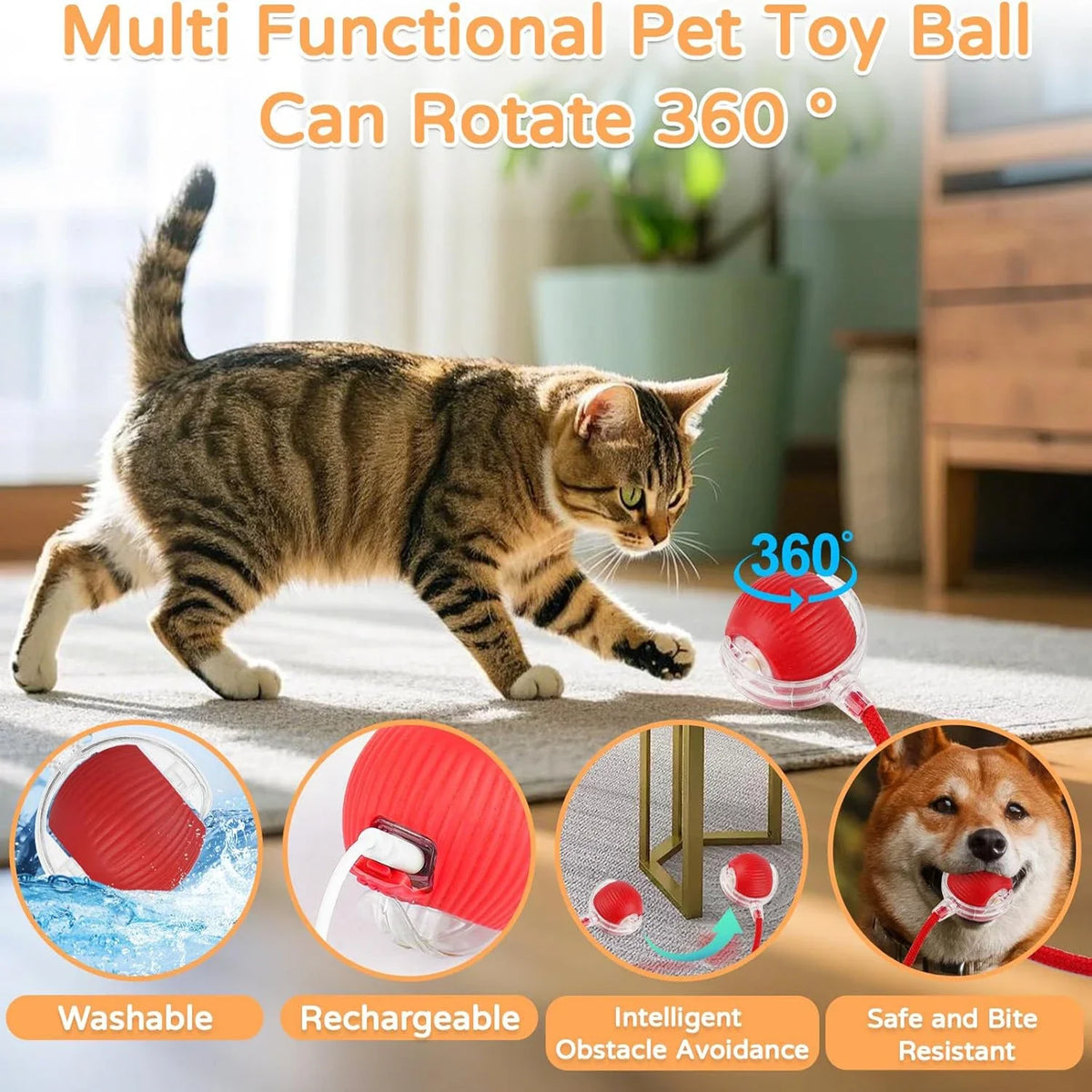 Balle Interactive Intelligente pour Chat – Roulement Automatique et Sons d'Oiseau