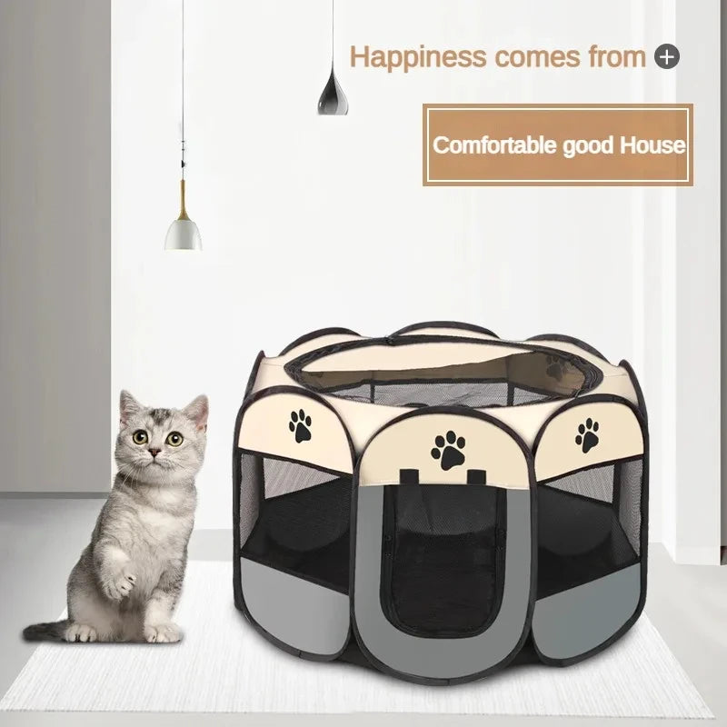 Tienda de campaña plegable para mascotas, asa duradera, casa para gatos, tela Oxford, valla octogonal para mascotas, portátil, exterior, pequeñas jaulas para perros, vallas para gatos para el invierno